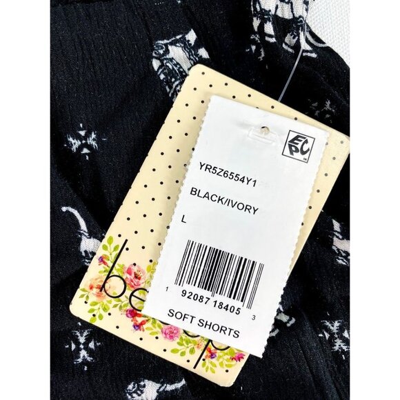 BeBop Shorts Juniors' LARGE Black White Elephant Animal Print Comfort Soft NEW - Picture 8 of 13